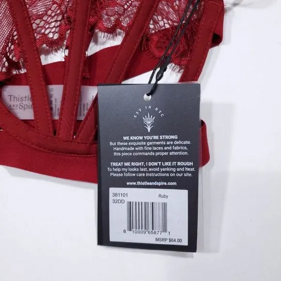 Thistle & Spire Sidney Open Cup Velvet Underwire Bra Ruby Red Size 32DD BNWT - Picture 4 of 6
